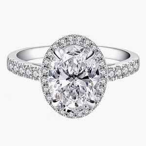 TIANYU GEMS 3 ct. Oval Shaped Moissanite with halo and band covered white gold